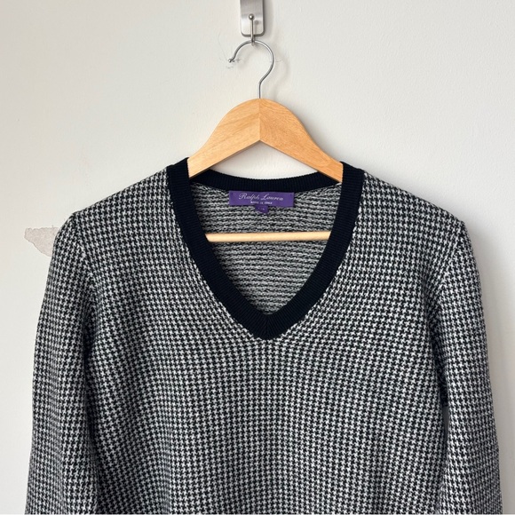 Ralph Lauren Purple Label Sweaters - Ralph Lauren Purple Label Houndstooth Merino Wool V-Neck Sweater Size L Jacquard
